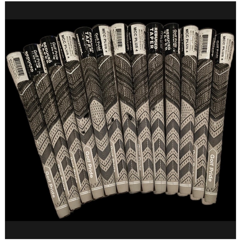 Set of 13 Golf Pride MCC Plus4 Grey Black Golf Grips Reduced Taper Standard 60R